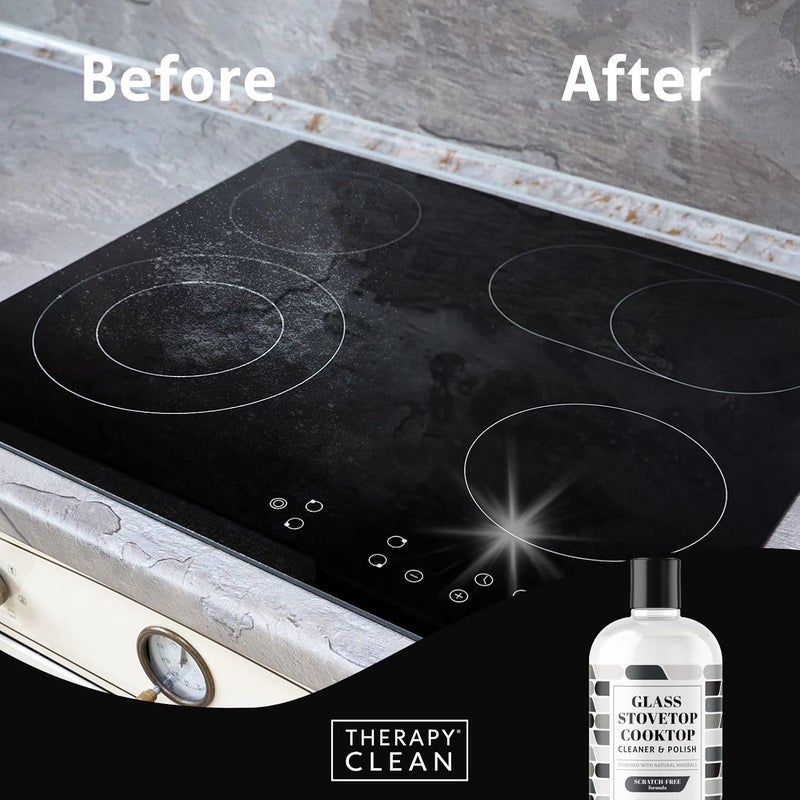 therapy Glass Cooktop Cleaner Kit - 16oz with Scraper & 3 Non-Scratch Pads - For Electric, Induction, Ceramic & Gas Stove Top - Heavy Duty Flat Top Stove Cleaner & Polish - Image 5
